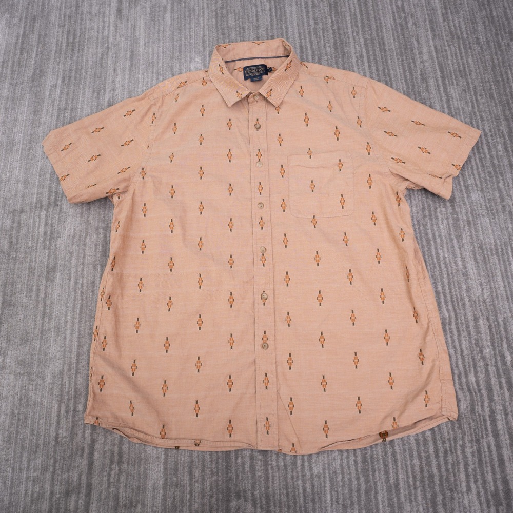 Pendleton Button Down Shirt Mens XL Orange Excellent Short Sleeve Southwestern